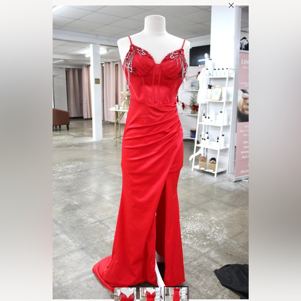 Elegant Red Beaded Prom Dress